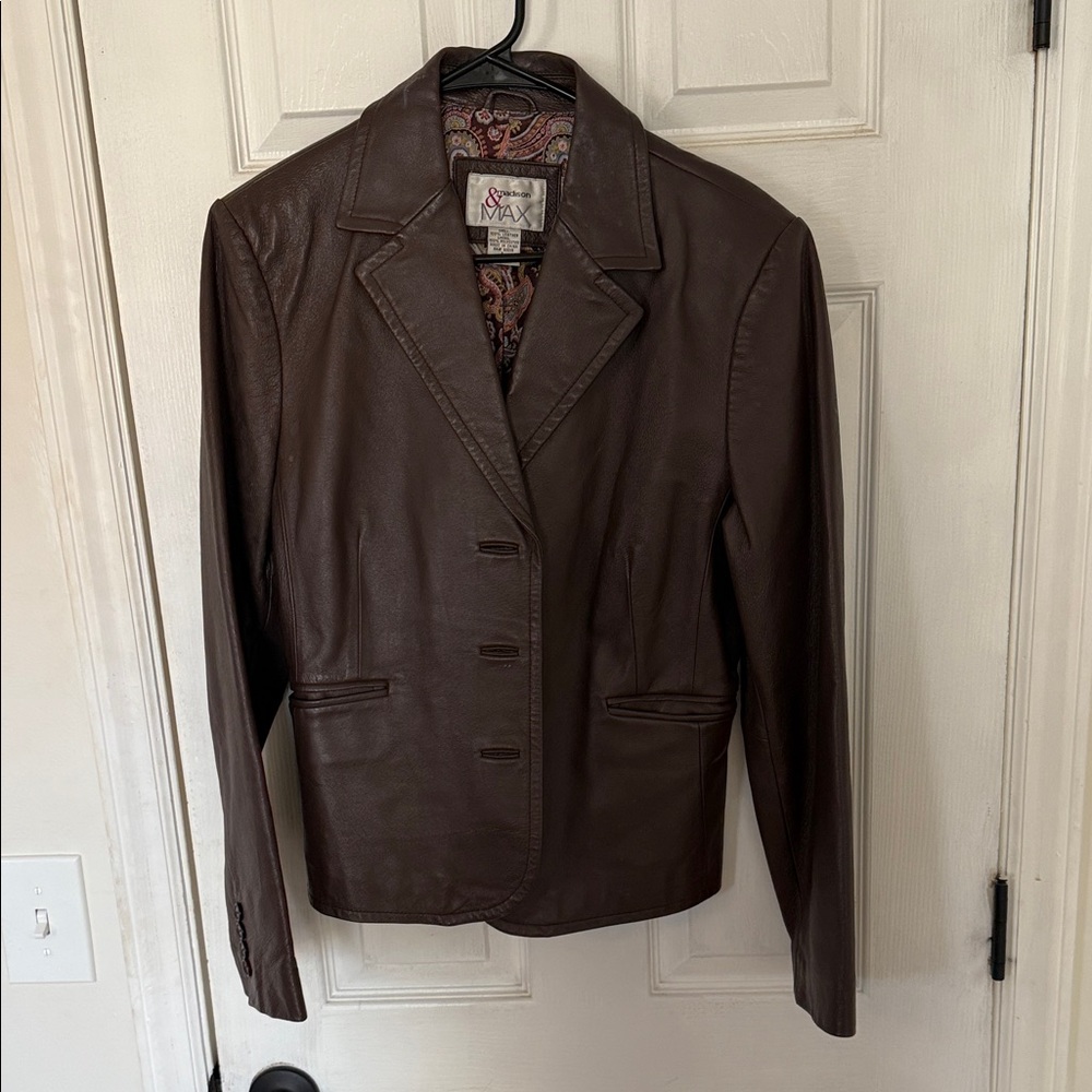 Elegant Brown Leather Blazer